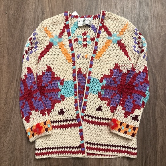 Adolfo Colorful Crochet Cardigan Sweater - Picture 5 of 8